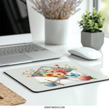 Floral Envelope Mouse Pad, Butterfly Art Mousepad, Flower Arrangement, Yarn and Pencil Art, Cute Office Decor, Unique Desk Accessory - Tawshia