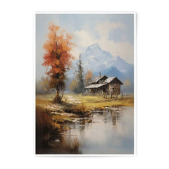 Cabin Photographic Print, Mountain Landscape Art Print, Autumn Photography, Rustic Home Decor, Nature Wall Art, Scenic Photo Prints - Tawshia