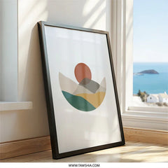Abstract Mountain Wall Art, Minimalist Landscape Print, Boho Sunrise Poster, Modern Geometric Artwork, Earth Tone Decor - Tawshia