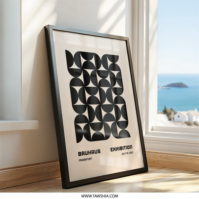 Bauhaus Exhibition Wall Art, 1923 Art Print, Geometric Wall Decor, Mid Century Modern Poster, Abstract Art, Black and White Wall Art - Tawshia
