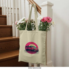 Retro Car Tote Bag, Vaporwave Art, 80s Aesthetic, JDM Design, Trendy Bag, Unique Gift, Stylish Tote, Everyday Bag, Gift for Car Lovers - Tawshia