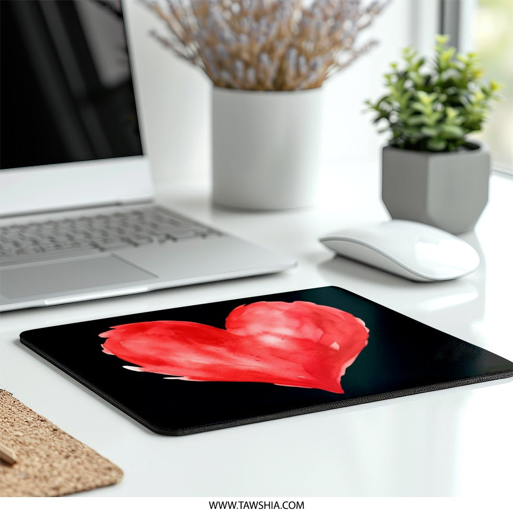 Red Watercolor Heart Mouse Pad, Valentine's Day Gift, Abstract Heart Art, Love Mousepad, Heart Shaped Gift, Unique Mouse Pad Design - Tawshia