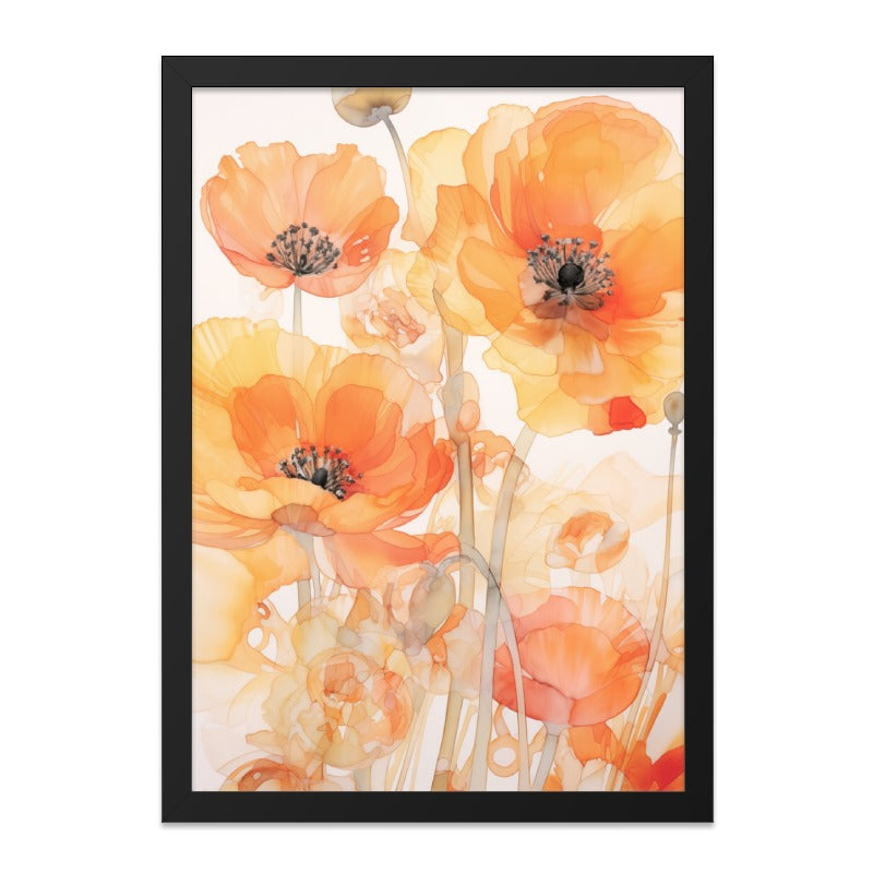 Orange Poppy Wall Art, Floral Art Print, Botanical Wall Decor, Flower Painting, Modern Home Decor, Poppy Art Print, Botanical Art - Tawshia
