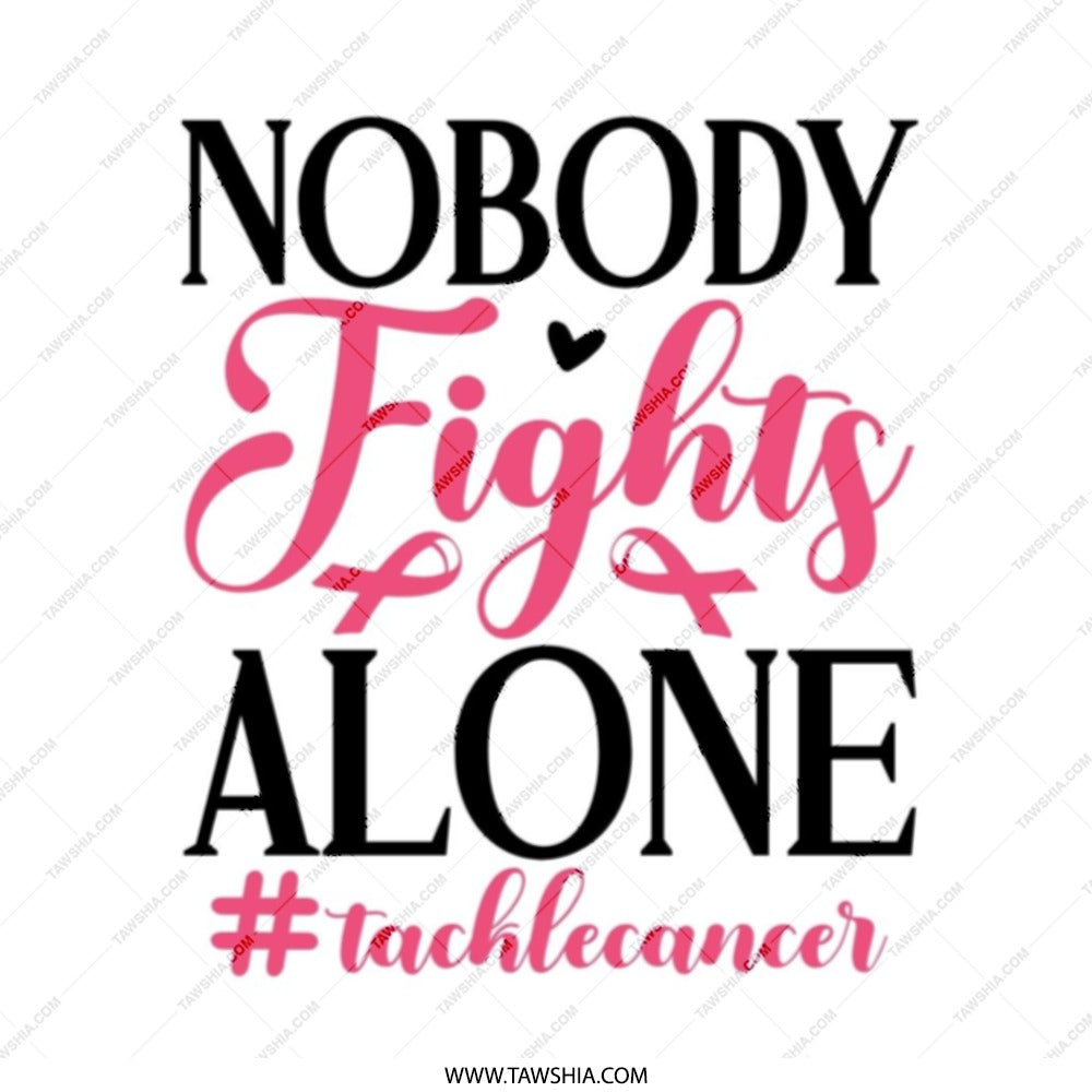 Nobody Fights Alone Tote Bag, Cancer Awareness Tote, Support Gift, Charity Event Bag, Inspirational Tote, Ribbon Design Tote Bag - Tawshia