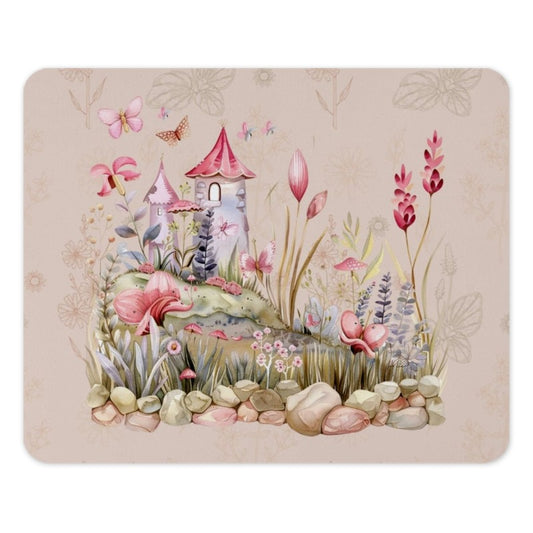 Fantasy Castle MousePad, Pink Tower, Butterfly Mouse Pad, Watercolor Flower Desk Mat, Cottagecore Mouse Pad, Gaming MousePad, Gift for Her - Tawshia