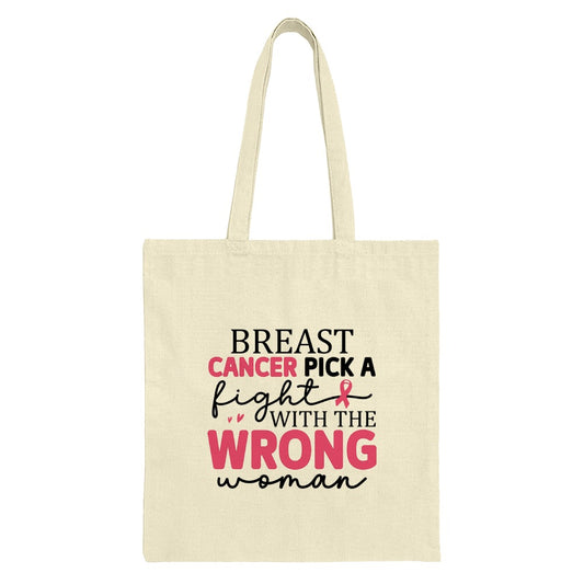 Breast Cancer Tote Bag, Pick a Fight Design, Wrong Woman Tote, Survivor Gift, Awareness Ribbon Bag, Empowering Tote Bag, Gift for Her - Tawshia