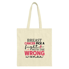 Breast Cancer Tote Bag, Pick a Fight Design, Wrong Woman Tote, Survivor Gift, Awareness Ribbon Bag, Empowering Tote Bag, Gift for Her - Tawshia