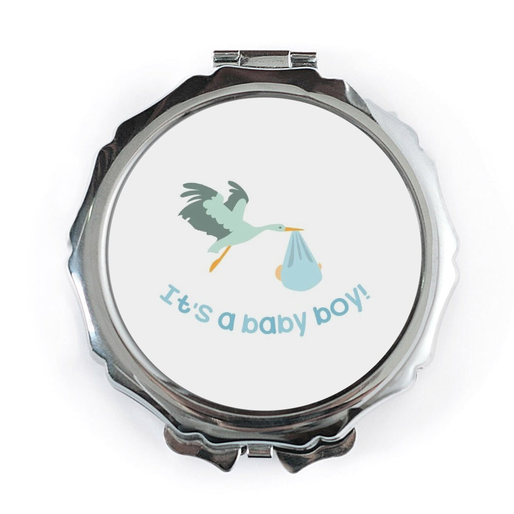 Baby Boy Announcement Pocket Mirror, Stork Delivery Gift, New Baby Present, It's a Boy Keepsake Mirror, Baby Shower Favor - Tawshia