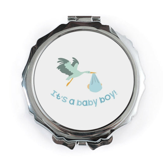 Baby Boy Announcement Pocket Mirror, Stork Delivery Gift, New Baby Present, It's a Boy Keepsake Mirror, Baby Shower Favor - Tawshia