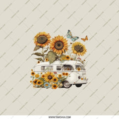 Sunflower Van Pocket Mirror, Floral Butterfly Compact Mirror, Hippie VW Bus Portable Mirror, Travel Mirror, Aesthetic Gifts for Her - Tawshia