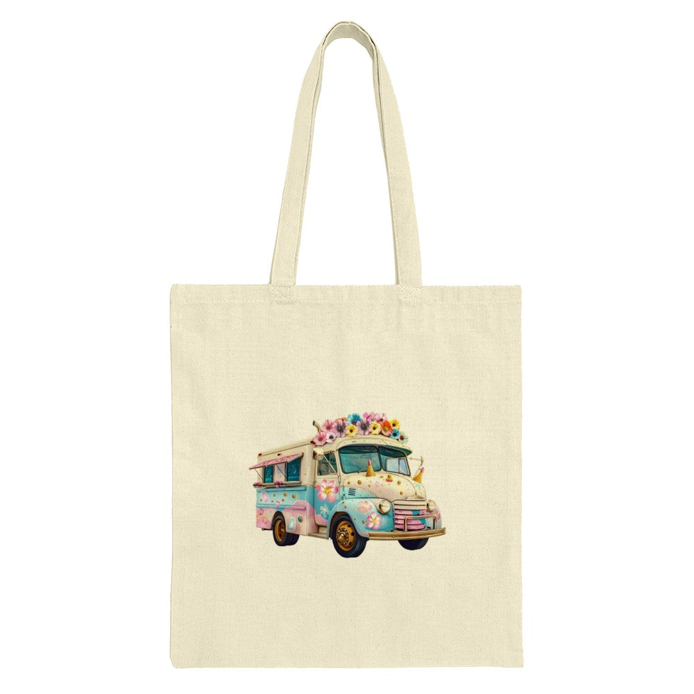 Floral Truck Tote Bag, Cute Flower Van Design, Hippie Bus Art, Colorful Car Lover Gift, Whimsical Vehicle Tote - Tawshia