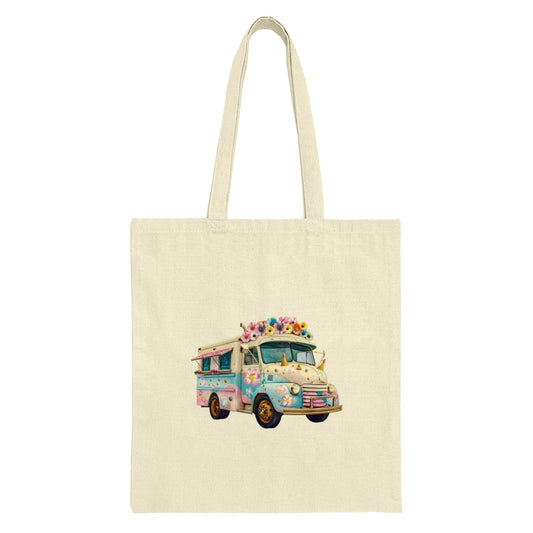 Floral Truck Tote Bag, Cute Flower Van Design, Hippie Bus Art, Colorful Car Lover Gift, Whimsical Vehicle Tote - Tawshia