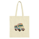 Floral Truck Tote Bag, Cute Flower Van Design, Hippie Bus Art, Colorful Car Lover Gift, Whimsical Vehicle Tote - Tawshia