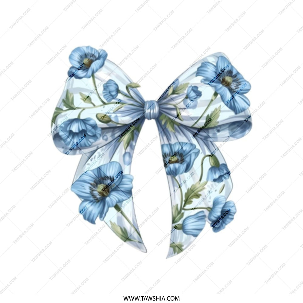 Floral Bow Tote Bag, Cute Design Bag, Fashion Tote, Blue Floral Bag, Everyday Carry, Stylish Tote, Gift for Her, Shopping Bag, Book Bag - Tawshia
