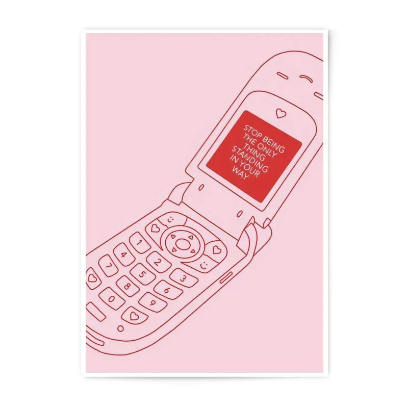 Aesthetic Flip Phone Photographic Print, Motivation Quote Wall Art, Pink Y2K Decor, Motivational Print, Trendy Room Decor, Inspirational Art - Tawshia
