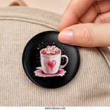 Heart Cocoa Pinback Button, Valentine's Button, Cute Heart Mug, Gift for Her, Sweet Treat, Romantic Gift, Kawaii Button, Cocoa Love - Tawshia