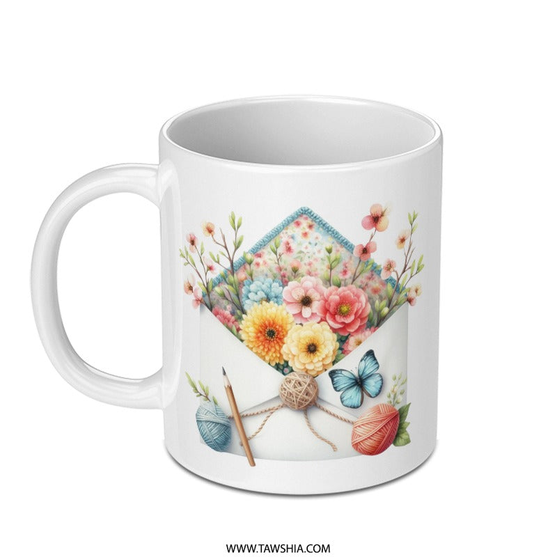 Floral Mail Mug, Butterfly Mug, Yarn Ball Mug, Flower Mug, Floral Envelope Mug, Cute Mug, Coffee Mug, Tea Mug, Gift Mug, Unique Mugs - Tawshia