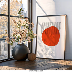 Modern Geometric Wall Art, Abstract Orange Circle Print, Minimalist Line Art, Contemporary Home Decor, Living Room Wall Decor - Tawshia