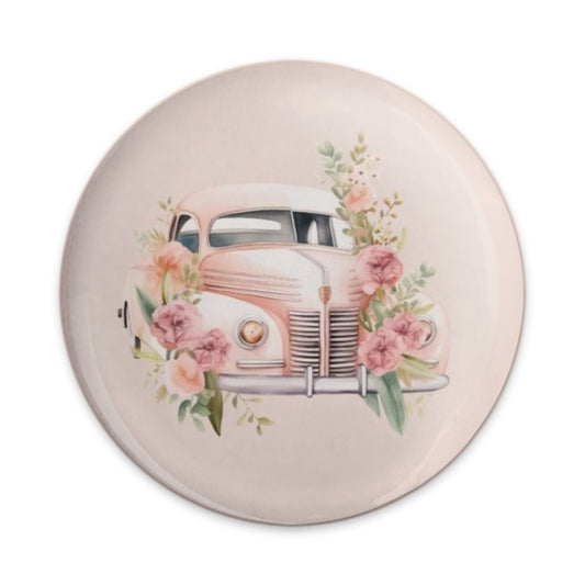 Vintage Truck Pinback Button, Floral Car Button, Cute Car Badge, Pink Car Button, Retro Auto Button, Truck Collector Button, Flower Pinback - Tawshia