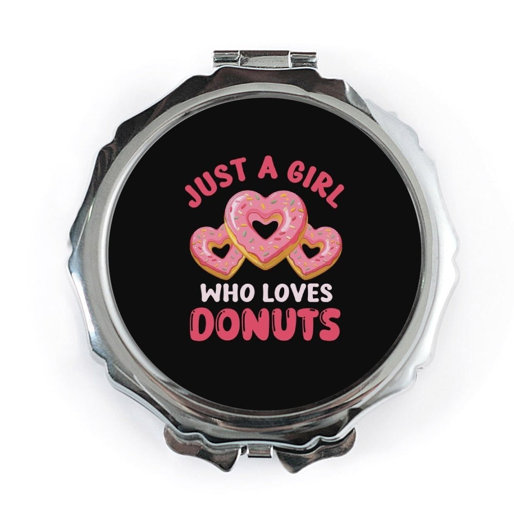 Donut Pocket Mirror, Just a Girl, Heart Donut Lover, Fun Gift for Her, Cute Compact Mirror, Sweet Treat, Trendy Mirror, Unique - Tawshia