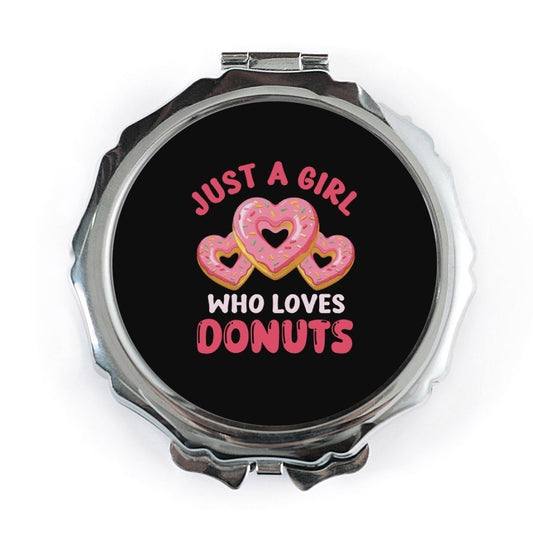 Donut Pocket Mirror, Just a Girl, Heart Donut Lover, Fun Gift for Her, Cute Compact Mirror, Sweet Treat, Trendy Mirror, Unique - Tawshia