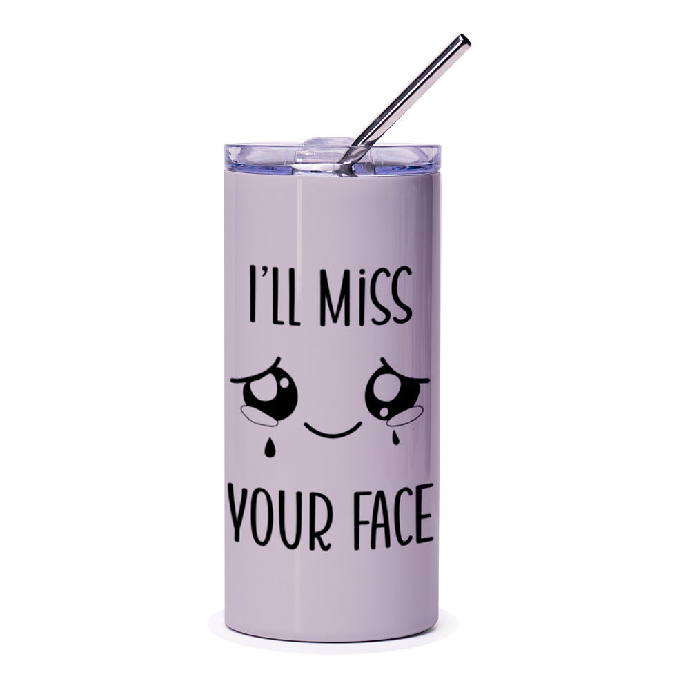I'll Miss Your Face Tumbler, Cute Kawaii Goodbye Gift, Farewell Present, Office Gift, Funny Travel Tumbler, Sad Anime Mug, Gift for Coworker - Tawshia