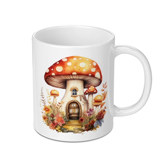 Mushroom House Mug, Cottagecore Decor, Whimsical Gift, Fairytale Mug, Fantasy Art Mug, Nature Lover Gift, Cottage Mug - Tawshia