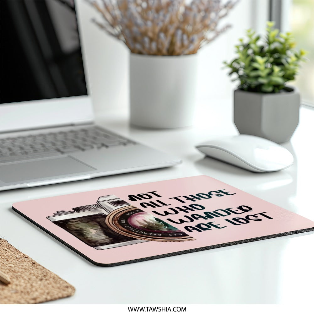 Wanderlust Mouse Pad, Camera Art, Travel Quote Gift, Not All Those Who Wander Are Lost, Inspirational Desk Decor, Office Accessory - Tawshia