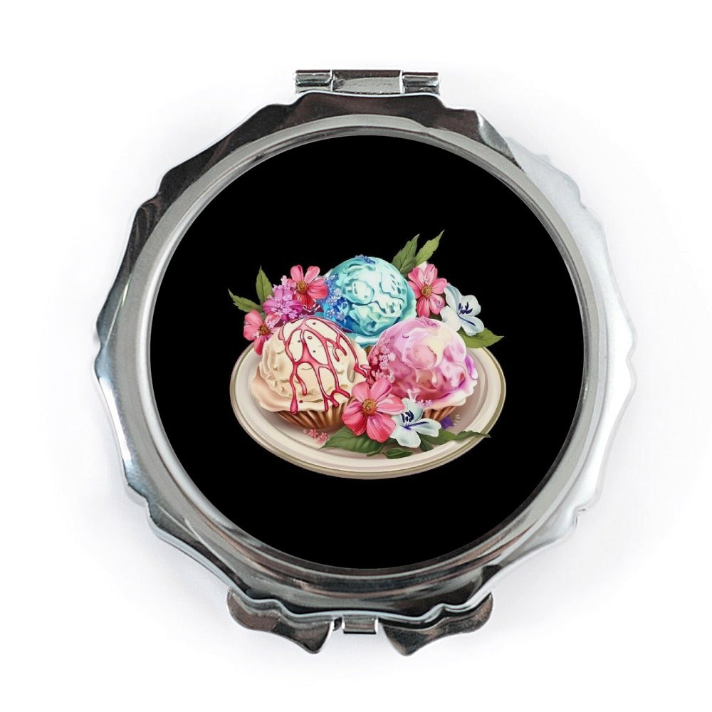 Ice Cream Pocket Mirror, Cute Foodie Gift, Floral Pocket Mirror, Stylish Compact Mirror, Travel Mirror, Small Gift for Girls - Tawshia
