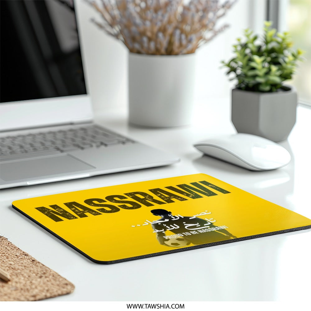 Nassrawi MousePad, Soccer Fan Gift, Saudi Arabia, Football Team, Arabic Calligraphy, Yellow Mouse Pad, Sport Gift, Desktop Decor - Tawshia