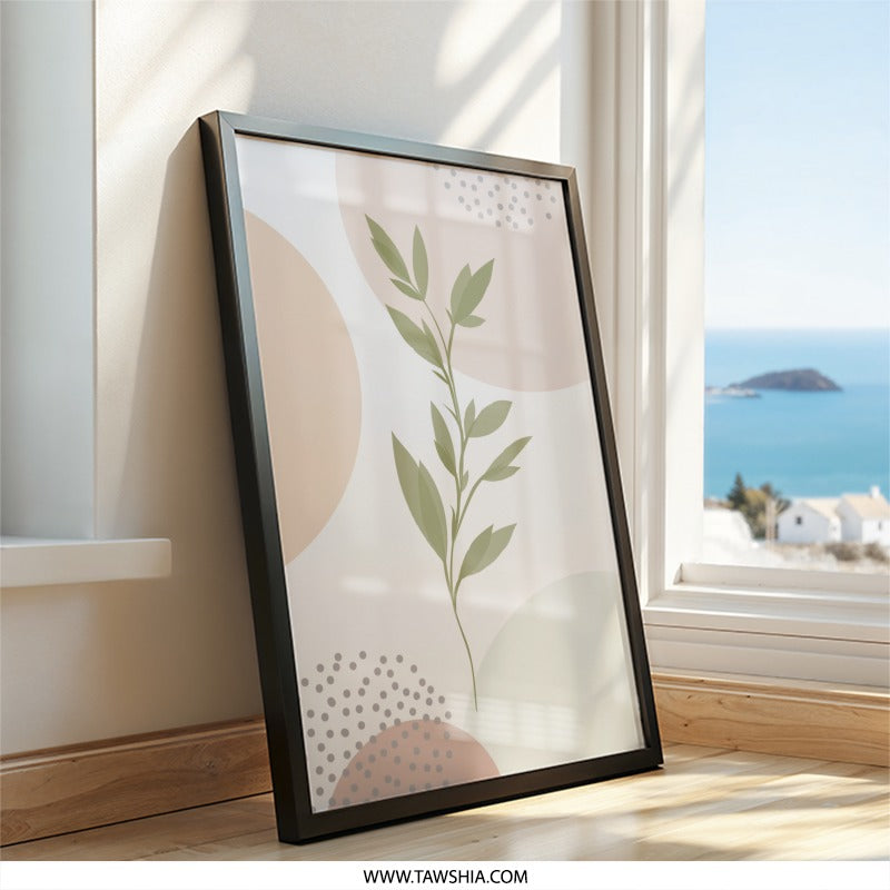 Botanical Wall Art, Minimalist Leaf Print, Abstract Shapes Poster, Neutral Tone Decor, Modern Home Art, Framed Wall Decor - Tawshia