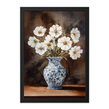 White Cosmos Wall Art, Floral Still Life Print, Blue and White Vase, Classic Flower Art, Elegant Home Decor, Timeless Artwork - Tawshia