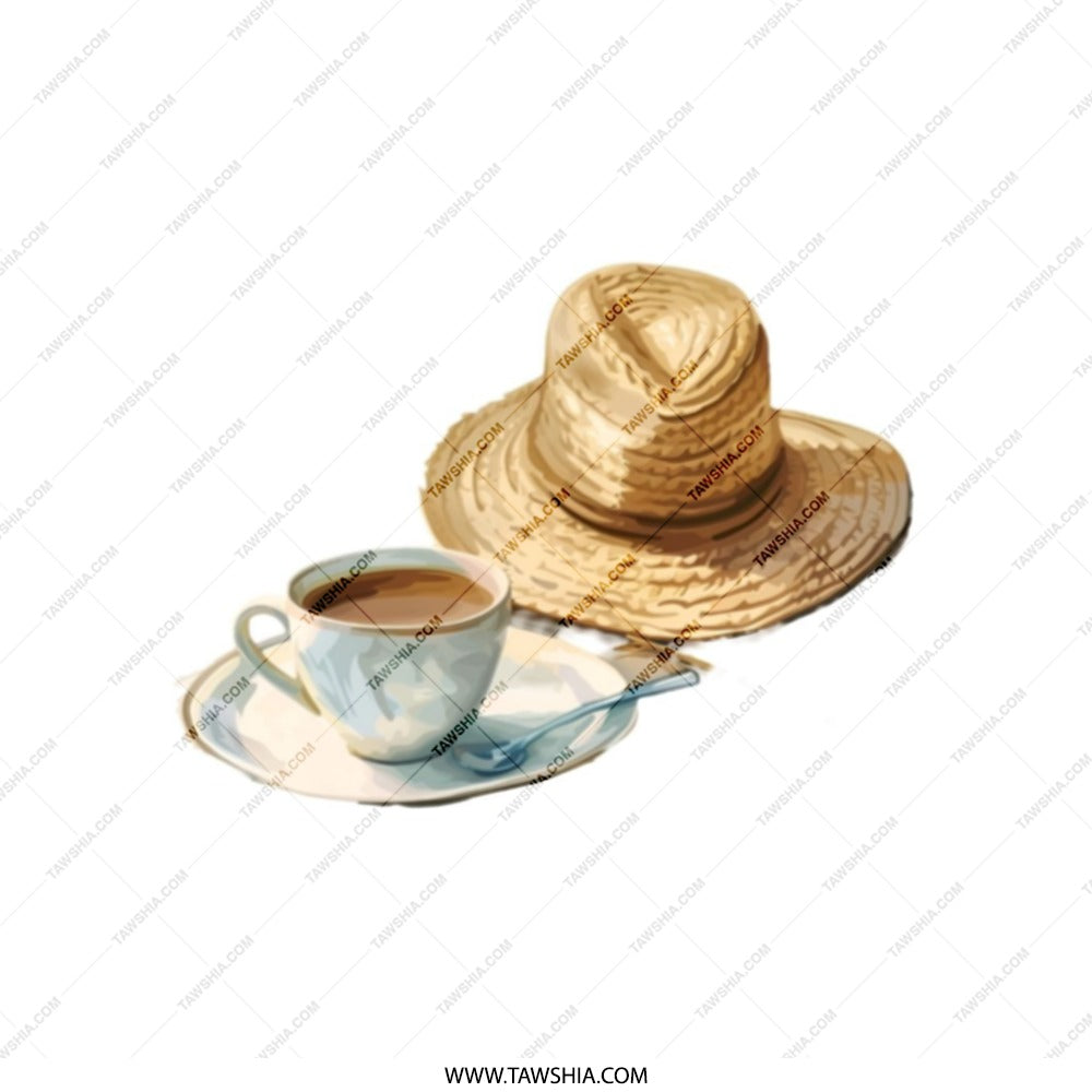 Straw Hat Tote Bag, Coffee Cup Design, Cute Tote, Artistic Tote, Book Bag, Everyday Tote, Unique Totes, Summer Tote, Gift For Her - Tawshia