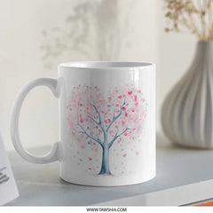Heart Tree Mug, Love Tree Gift, Valentines Gift, Romantic Mug, Heart Mug, Anniversary Mug, Unique Coffee Mug, Watercolor Mug - Tawshia