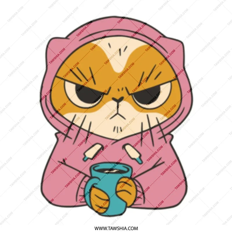 Angry Cat Wearing Hoodie Holding Mug Sticker product