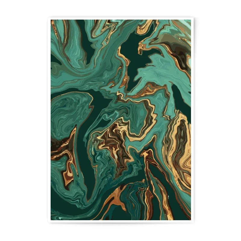 Emerald Gold Abstract, Fluid Art Photographic Print, Marble Texture Wall Decor, Modern Art Print, Home Decor, Stylish Art Print - Tawshia