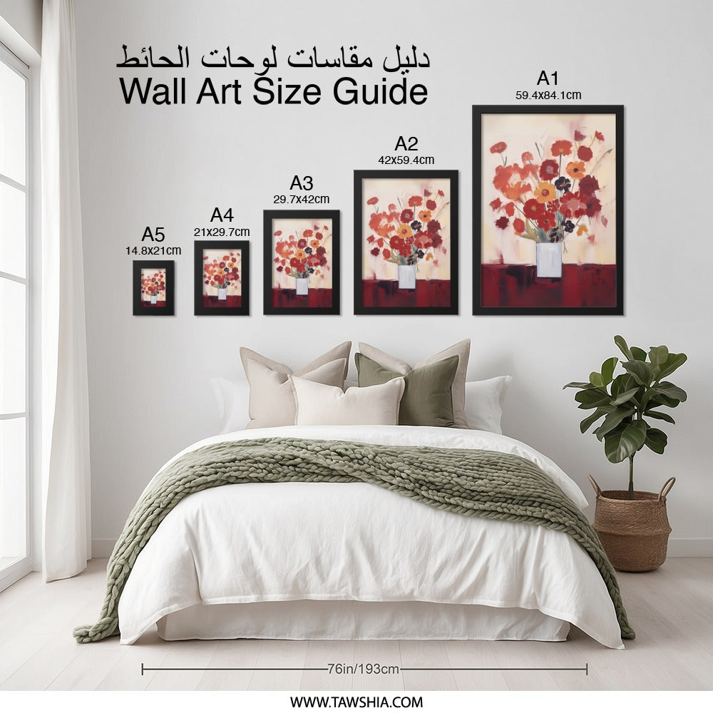Floral Wall Art, Flower Bouquet Print, Red Orange Wall Decor, Botanical Painting, Contemporary Wall Art, Modern Floral Wall Art (134 - Tawshia