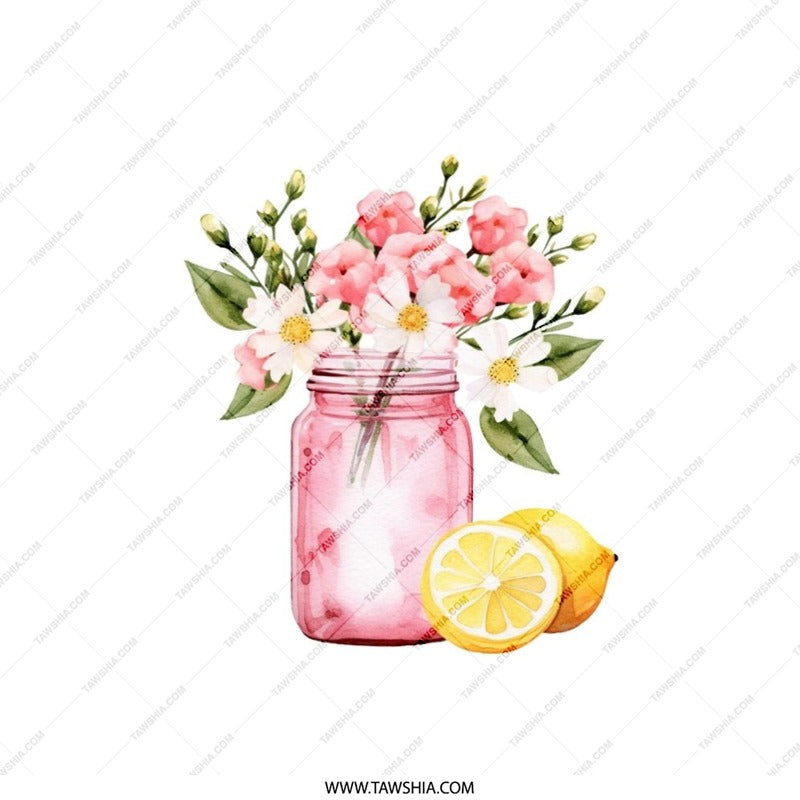 Floral Pillow, Lemon Decor Pillow, Summer Pillow, Spring Pillow, Botanical Pillow, Mason Jar Pillow, Accent Pillow - Tawshia