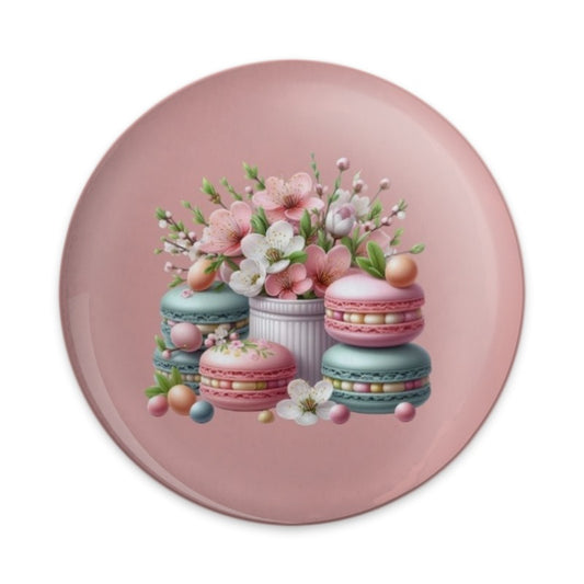 Macaron Pinback Button, Pink Pin, Floral Button, Dessert Pinback, Cute Food Pin, Kawaii Gift, Sweet Treat Button, Stylish Accessory - Tawshia