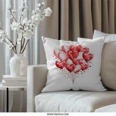Heart Balloons Pillow, Watercolor Hearts, Love Pillow, Valentine's Day Decor, Anniversary Gift, Romantic Pillow, Cute Heart Pillow - Tawshia