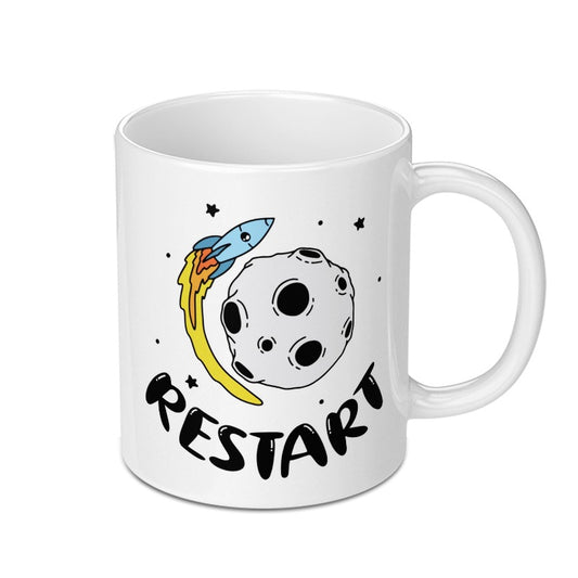 Restart Mug, Rocket Mug, Space Mug, Planet Mug, Motivation Mug, Coffee Mug, Gift Mug, Office Mug - Tawshia