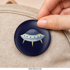 UFO Pinback Button, Flying Saucer Badge, Outer Space Button, Alien Invasion Brooch, Sci Fi Lapel Pin, Gift for Space Enthusiast, Cute Badge - Tawshia