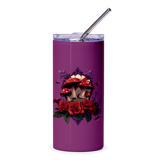 Mushroom Tumbler, Rose Tumbler, Floral Tumbler, Alice Tumbler, Whimsical Gift, Unique Drinkware, Fantasy Tumbler, Nature Lover Gift - Tawshia