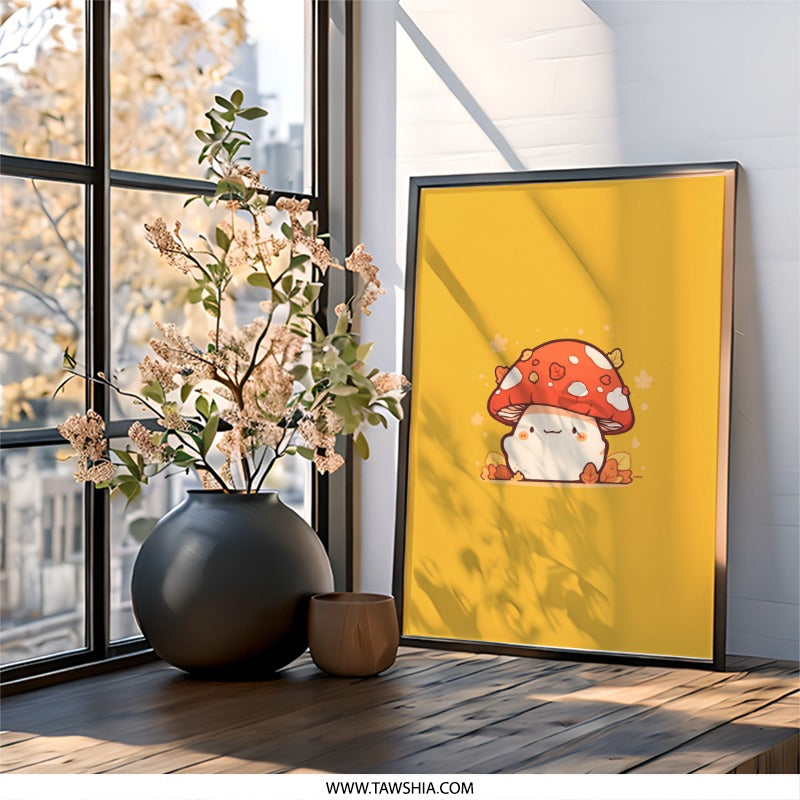 Cute Mushroom Wall Art, Kawaii Decor Print, Fungi Art, Kids Room Decor, Botanical Illustration, Mushroom Poster, Trendy Home Decor - Tawshia