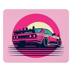 Pink Skyline R32 MousePad, JDM Car Art, Vaporwave Aesthetic, Japanese Car Gift, Gaming Desk Mat, Cool Car Lover Gift - Tawshia