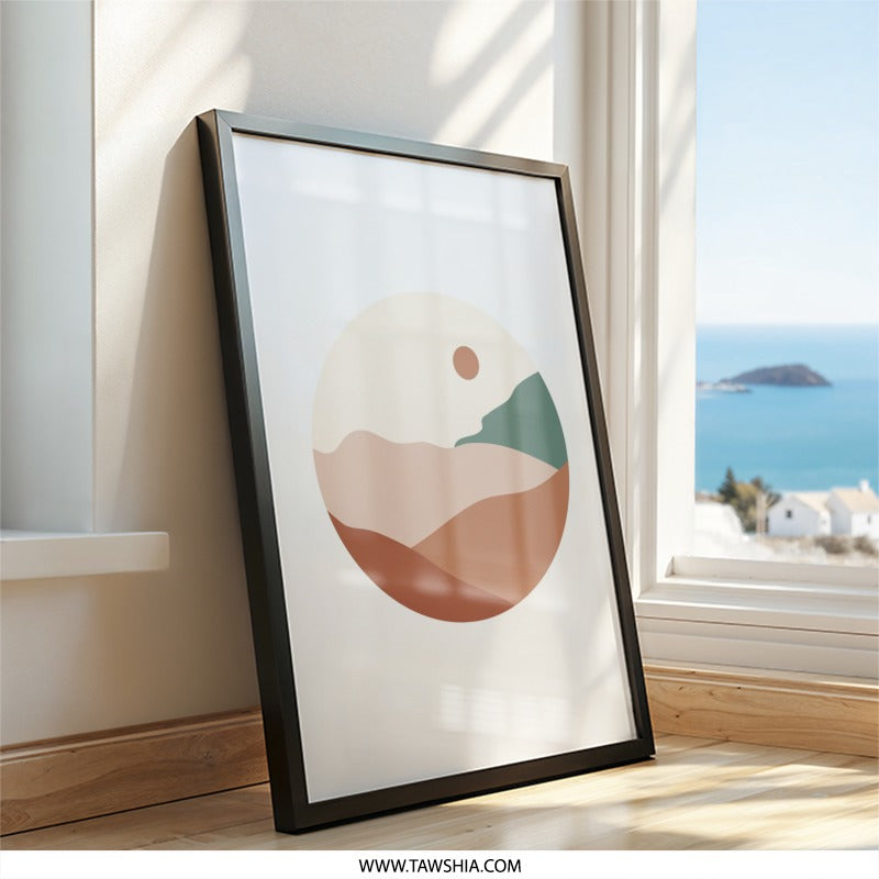 Minimalist Landscape Wall Art, Boho Mountain Print, Neutral Tone Art, Earthy Wall Decor, Abstract Mountain Wall Art - Tawshia