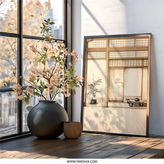Japanese Interior Wall Art, Asian Room Print, Serene Living Space Decor, Minimalist Design, Tranquil Home, Sliding Door Art - Tawshia