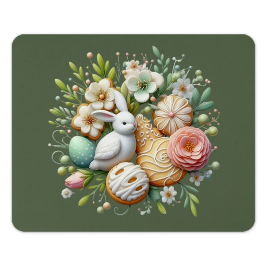Floral Easter Bunny Mouse Pad, Spring Flowers Bunny, Easter Egg Floral Computer Mousepad, Pastel Decor Mouse Pad, Cute Spring Decor - Tawshia