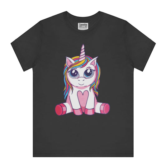 Adorable Rainbow Unicorn Print on Black T-Shirt product type