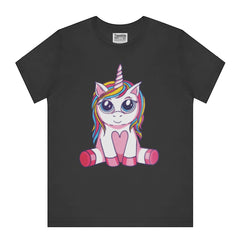 Adorable Rainbow Unicorn Print on Black T-Shirt product type